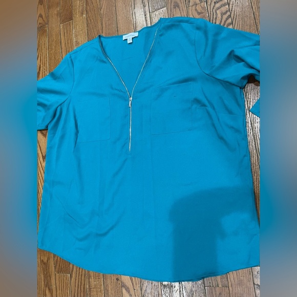 Calvin Klein Teal Zip-Front Blouse - Picture 1 of 10